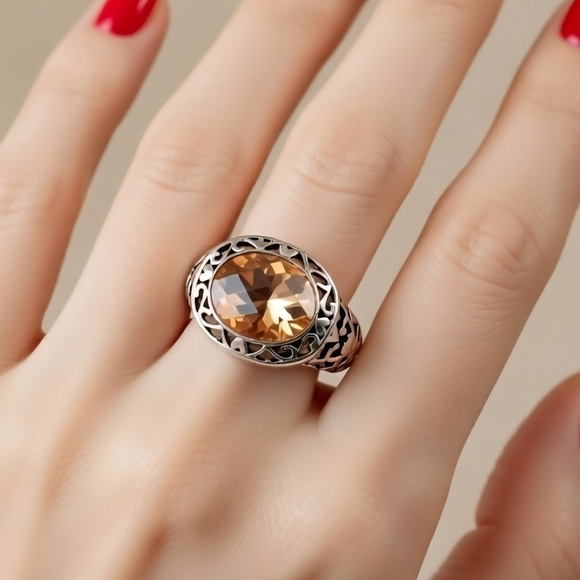 Sterling Silver Women's Ring Size 7.5 Champagne Gemstone Fine Jewelry invest - Picture 4 of 6
